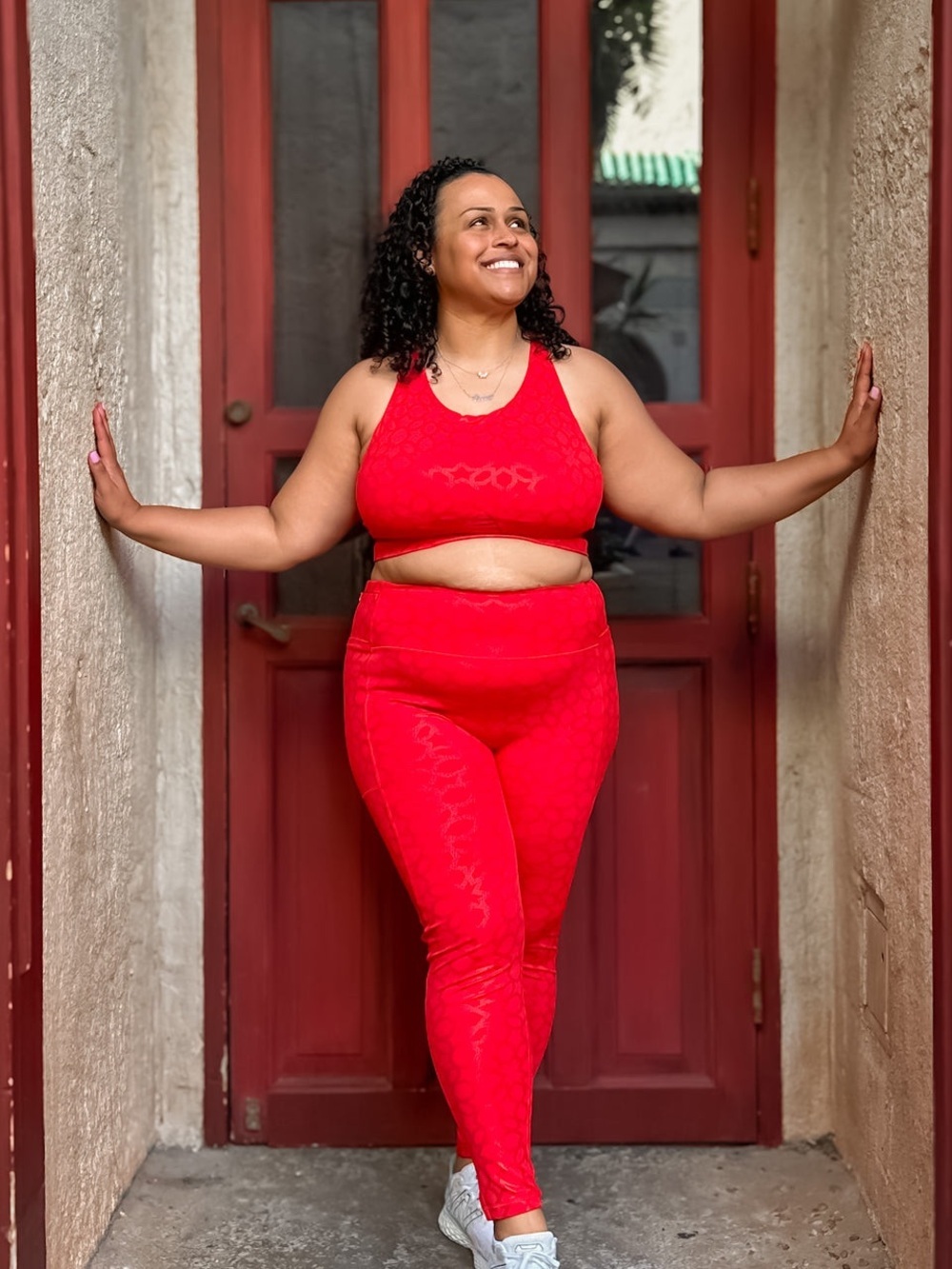 🌹CROWNED ATHLETICS MOSAIC High-Waist Red Shine Leggings XL NWOT
